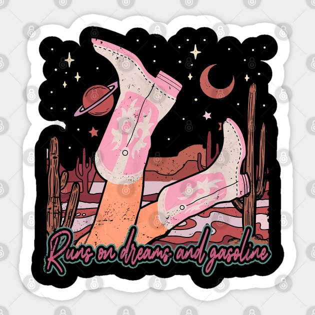 Runs On Dreams And Gasoline Desert Mountains Cactus Boot Sticker by Beetle Golf